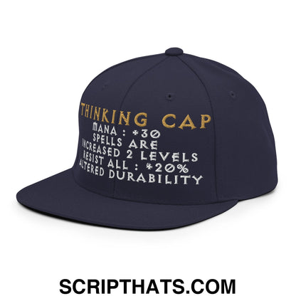 Thinking Cap Diablo Embroidered Flat Bill Brim Snapback Hat Navy