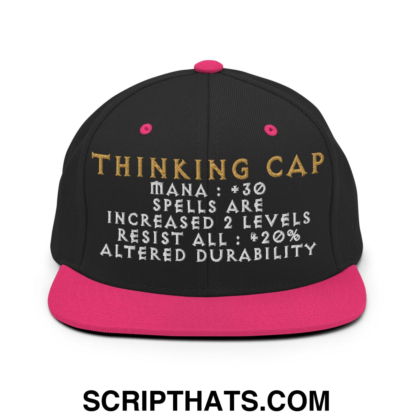 Thinking Cap Diablo Embroidered Flat Bill Brim Snapback Hat Black Neon Pink