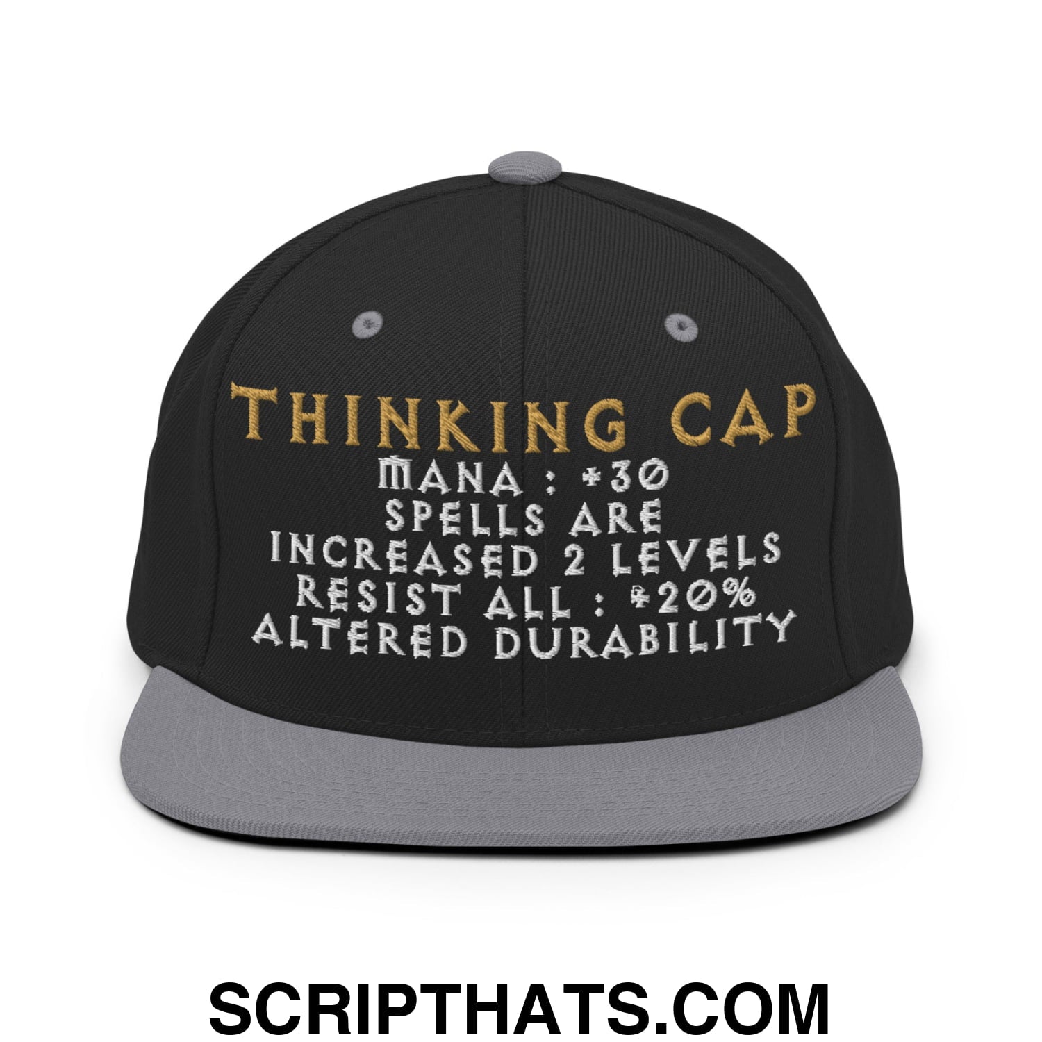 Thinking Cap Diablo Embroidered Flat Bill Brim Snapback Hat Black Silver