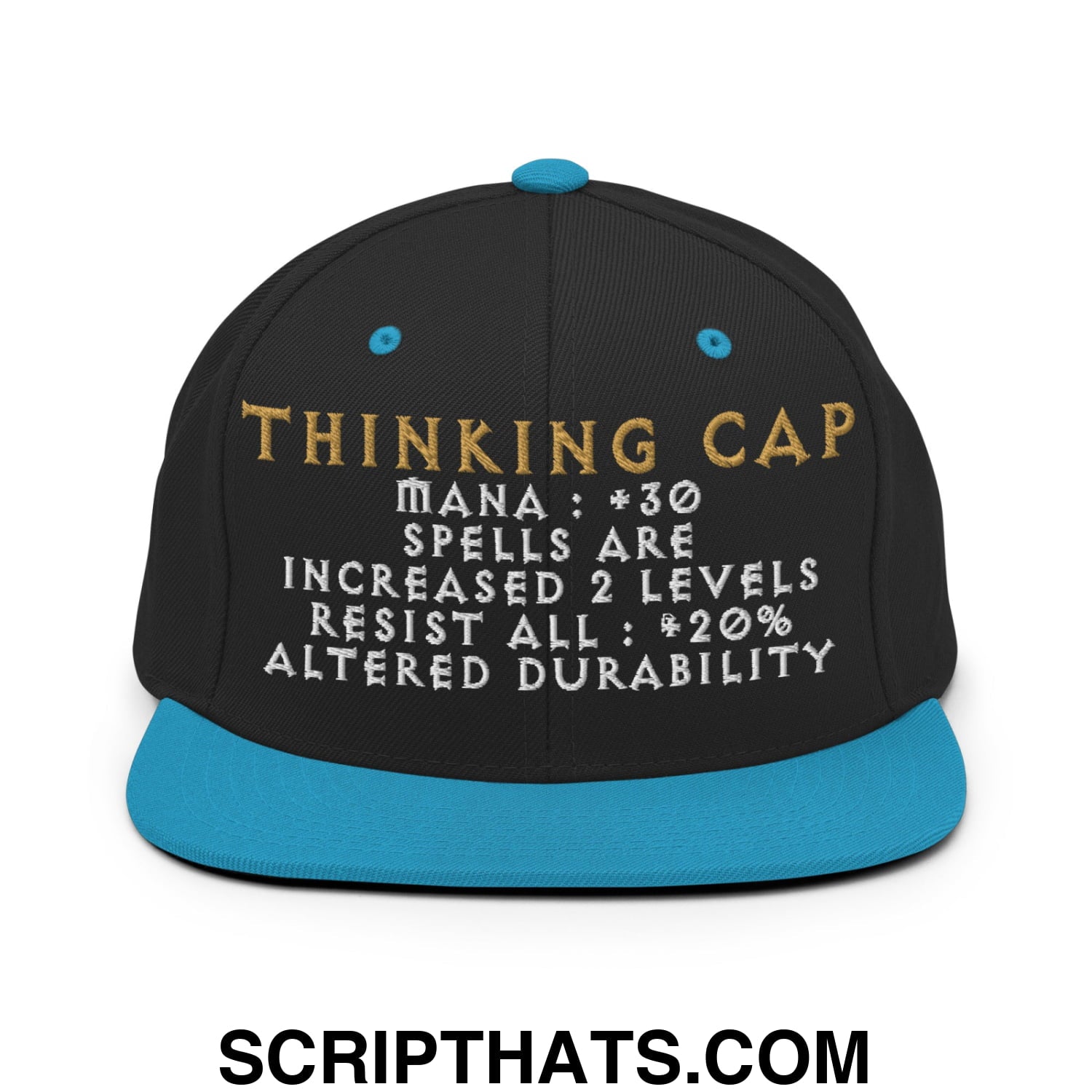 Thinking Cap Diablo Embroidered Flat Bill Brim Snapback Hat Black Teal
