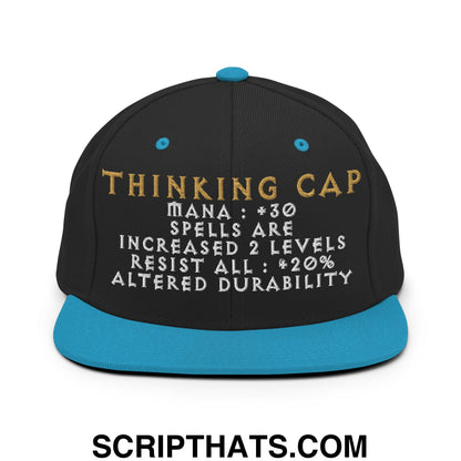 Thinking Cap Diablo Embroidered Flat Bill Brim Snapback Hat Black Teal