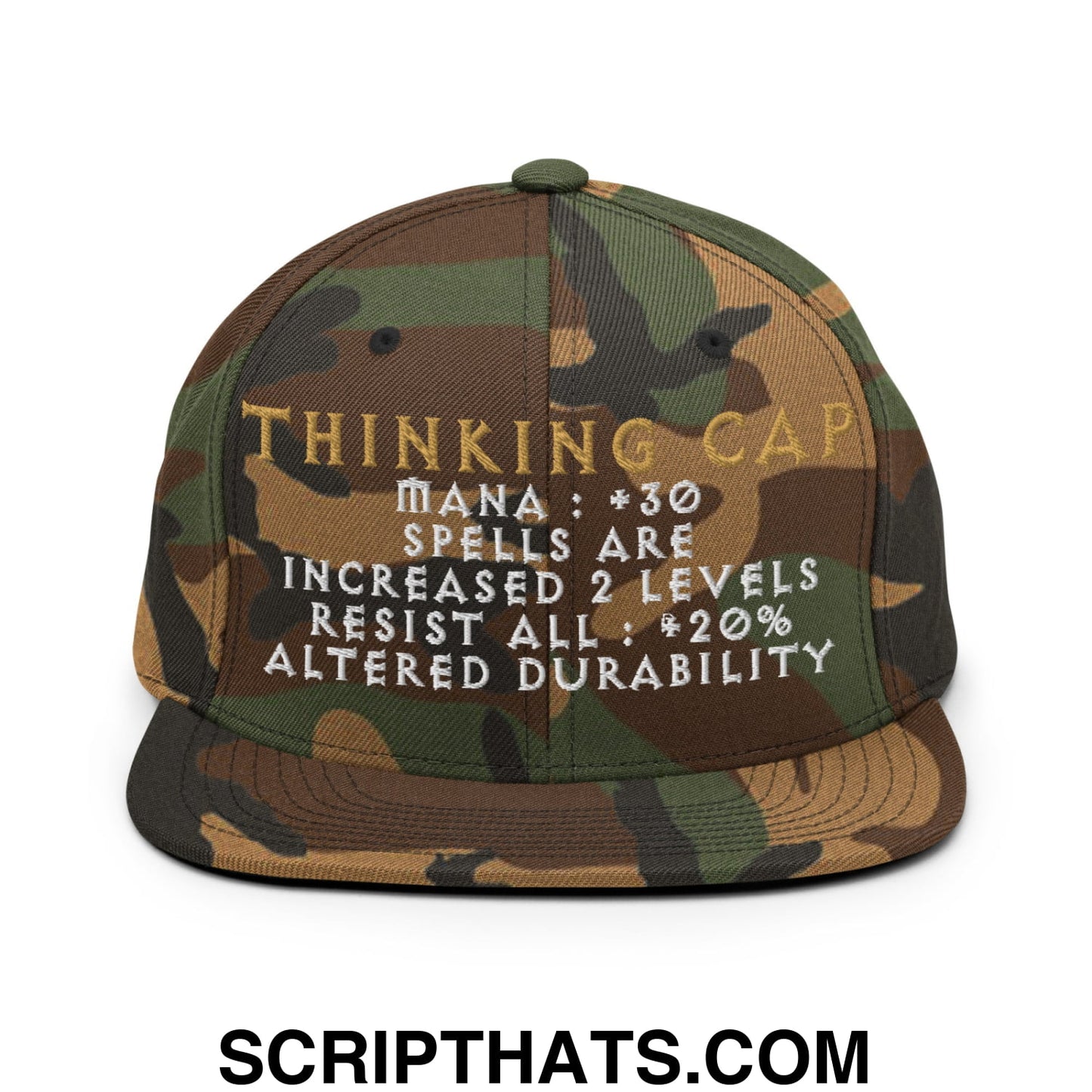Thinking Cap Diablo Embroidered Flat Bill Brim Snapback Hat Green Camo