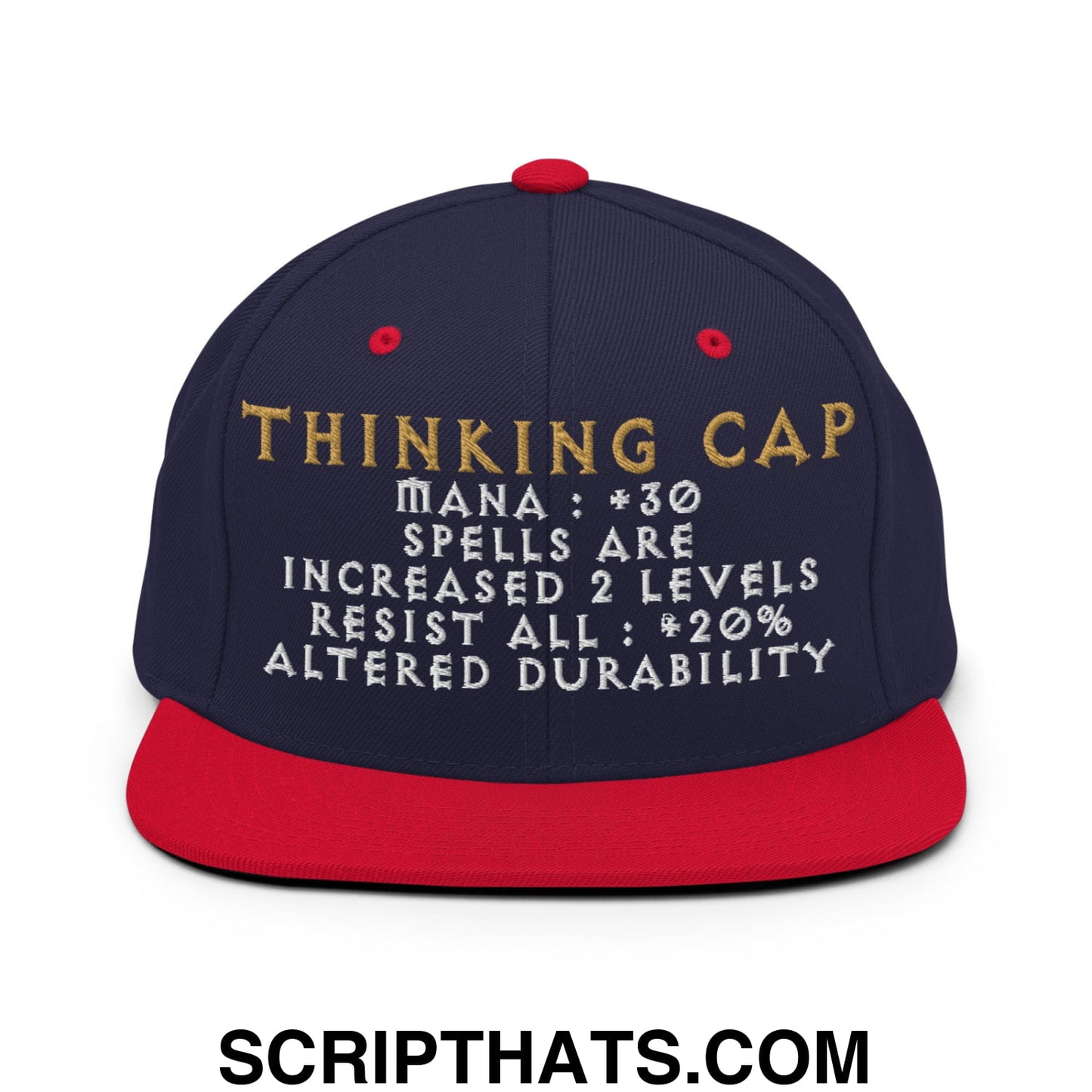 Thinking Cap Diablo Embroidered Flat Bill Brim Snapback Hat Navy Red