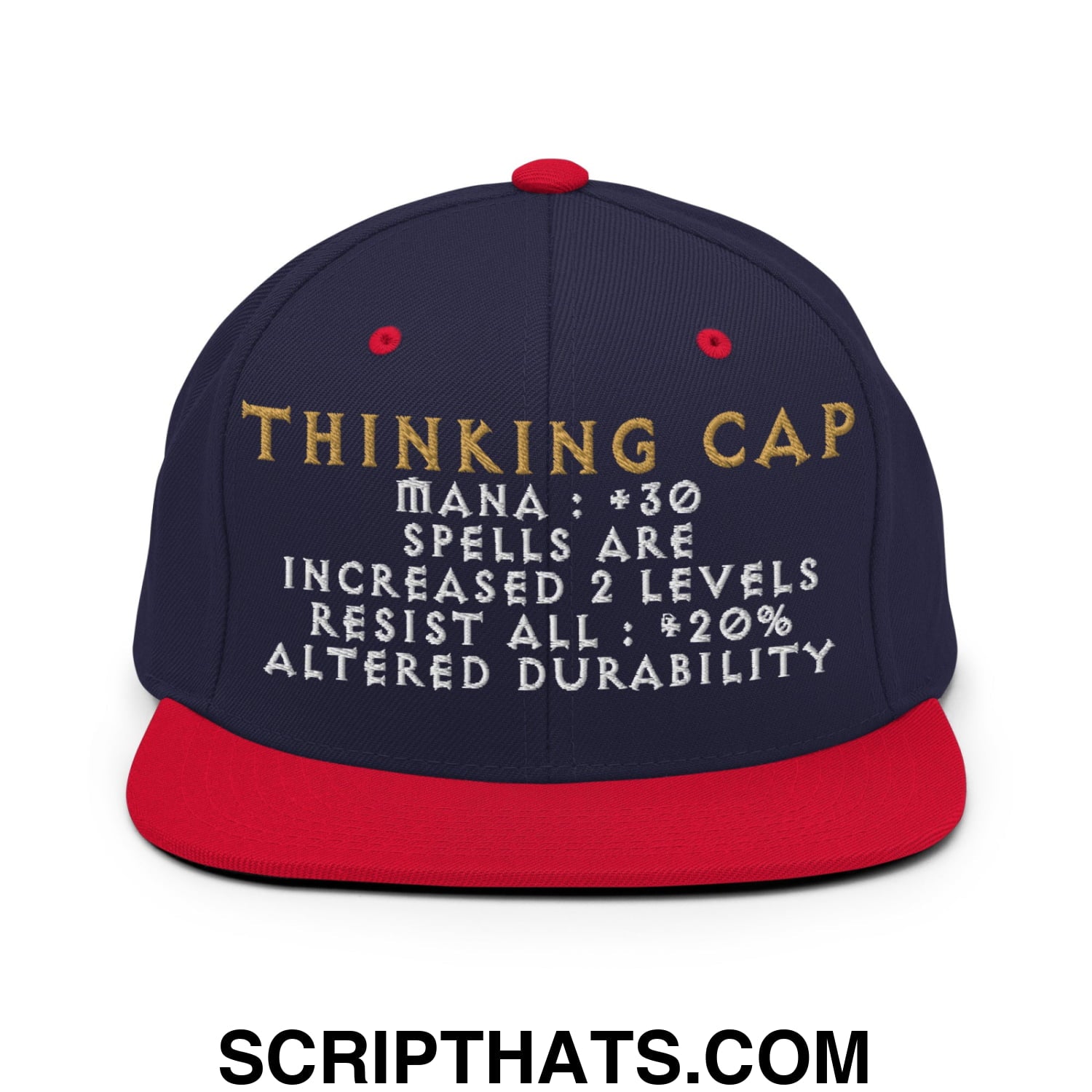 Thinking Cap Diablo Embroidered Flat Bill Brim Snapback Hat Navy Red
