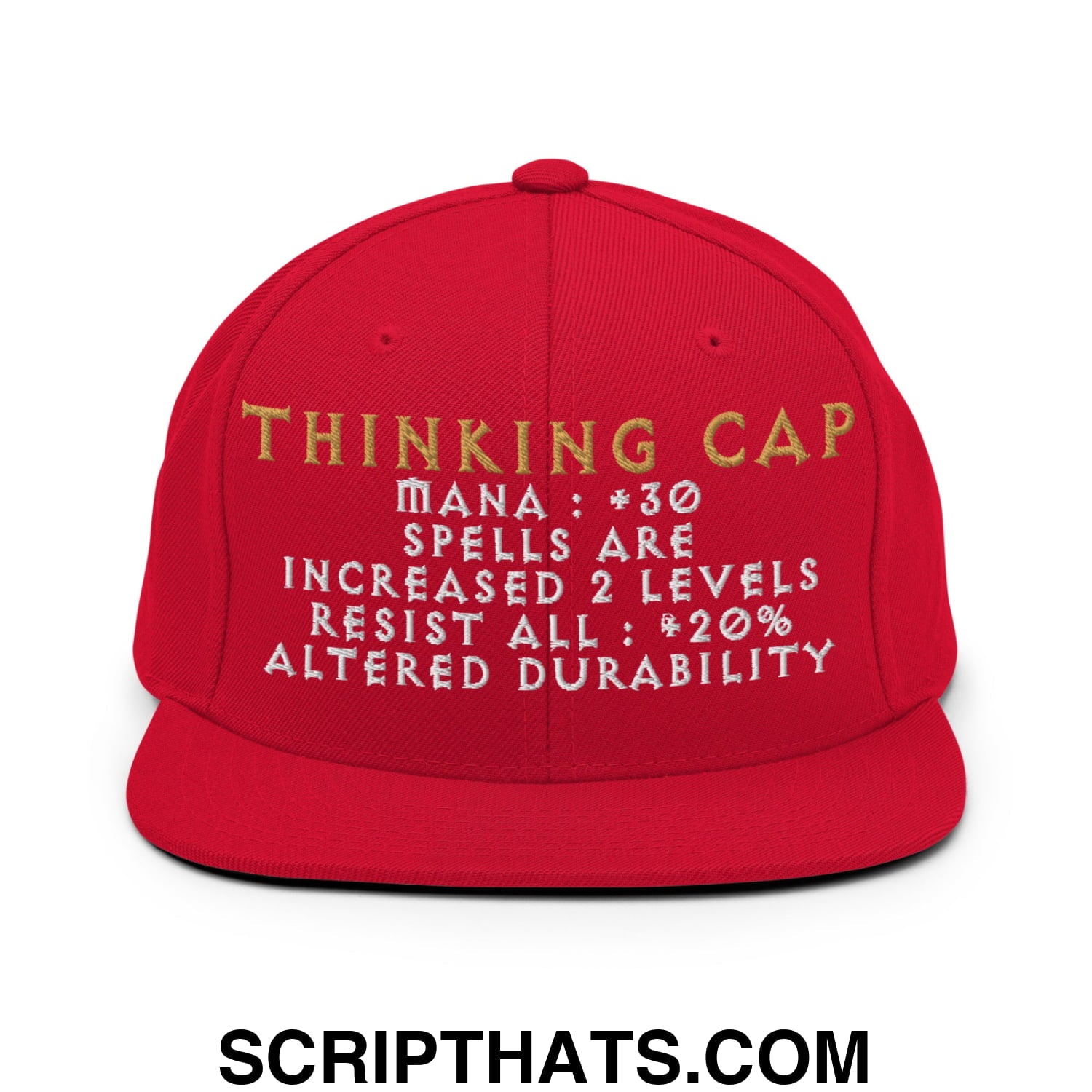 Thinking Cap Diablo Embroidered Flat Bill Brim Snapback Hat Red