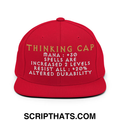Thinking Cap Diablo Embroidered Flat Bill Brim Snapback Hat Red