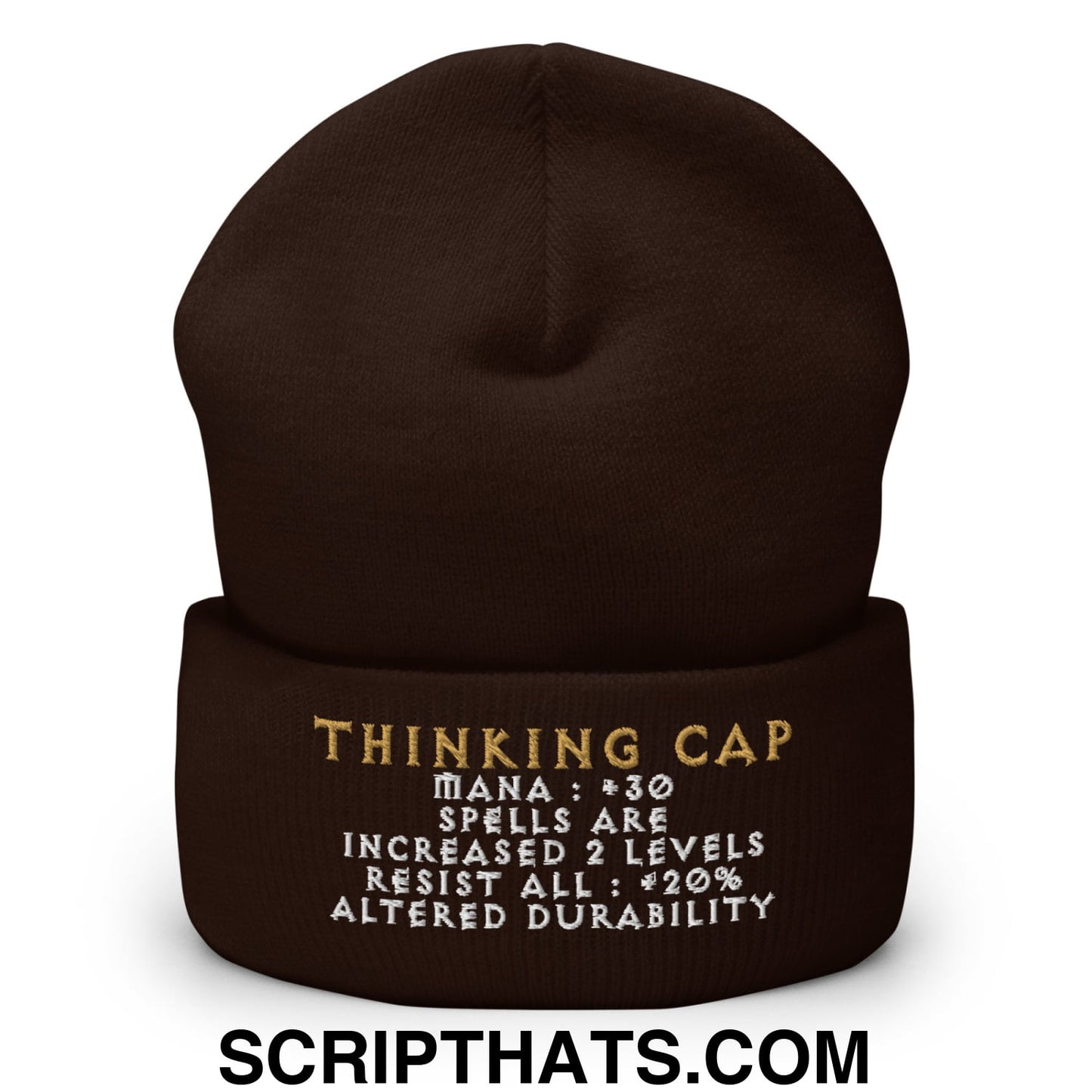 Thinking Cap Diablo Embroidered Knit Cuffed Beanie Brown