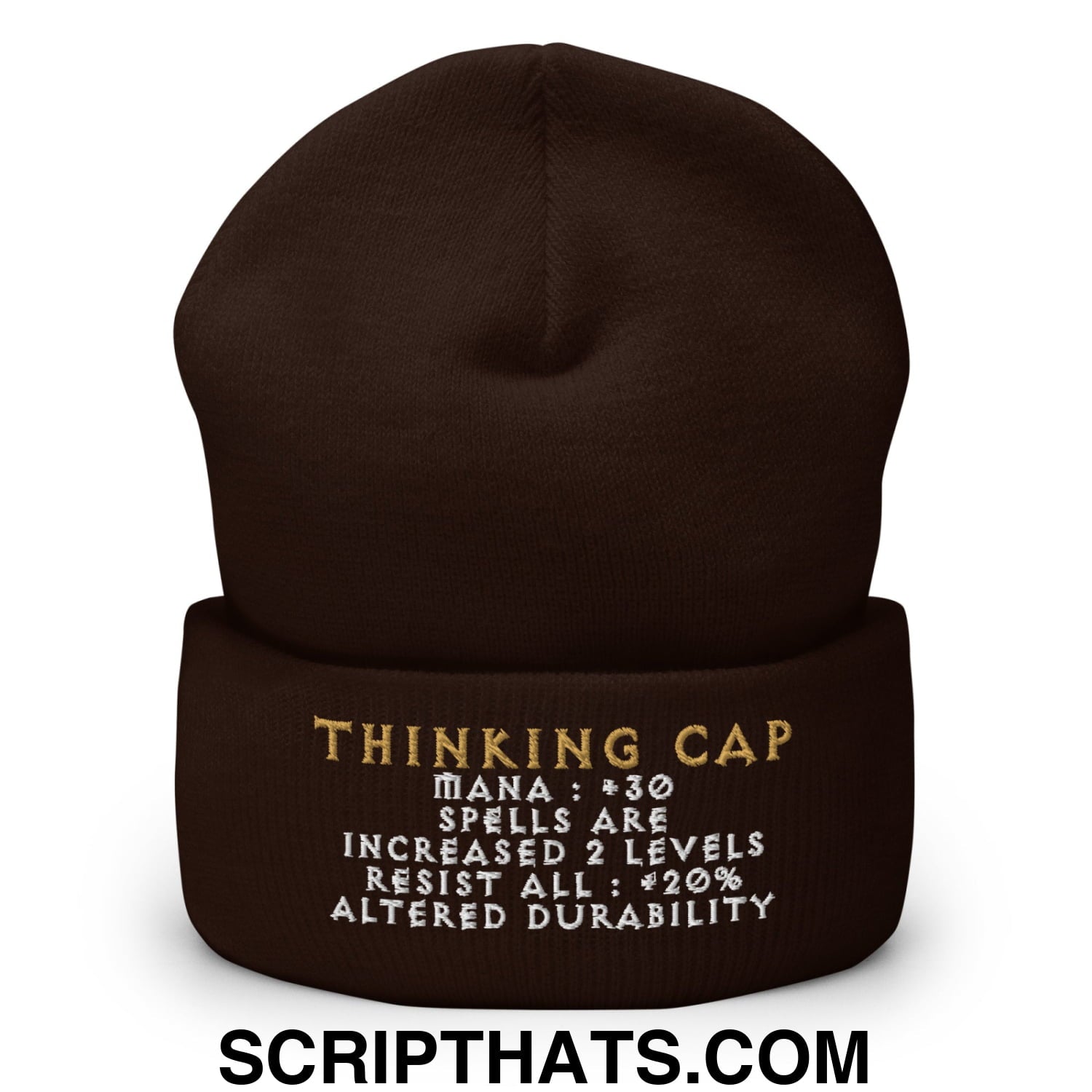 Thinking Cap Diablo Embroidered Knit Cuffed Beanie Brown