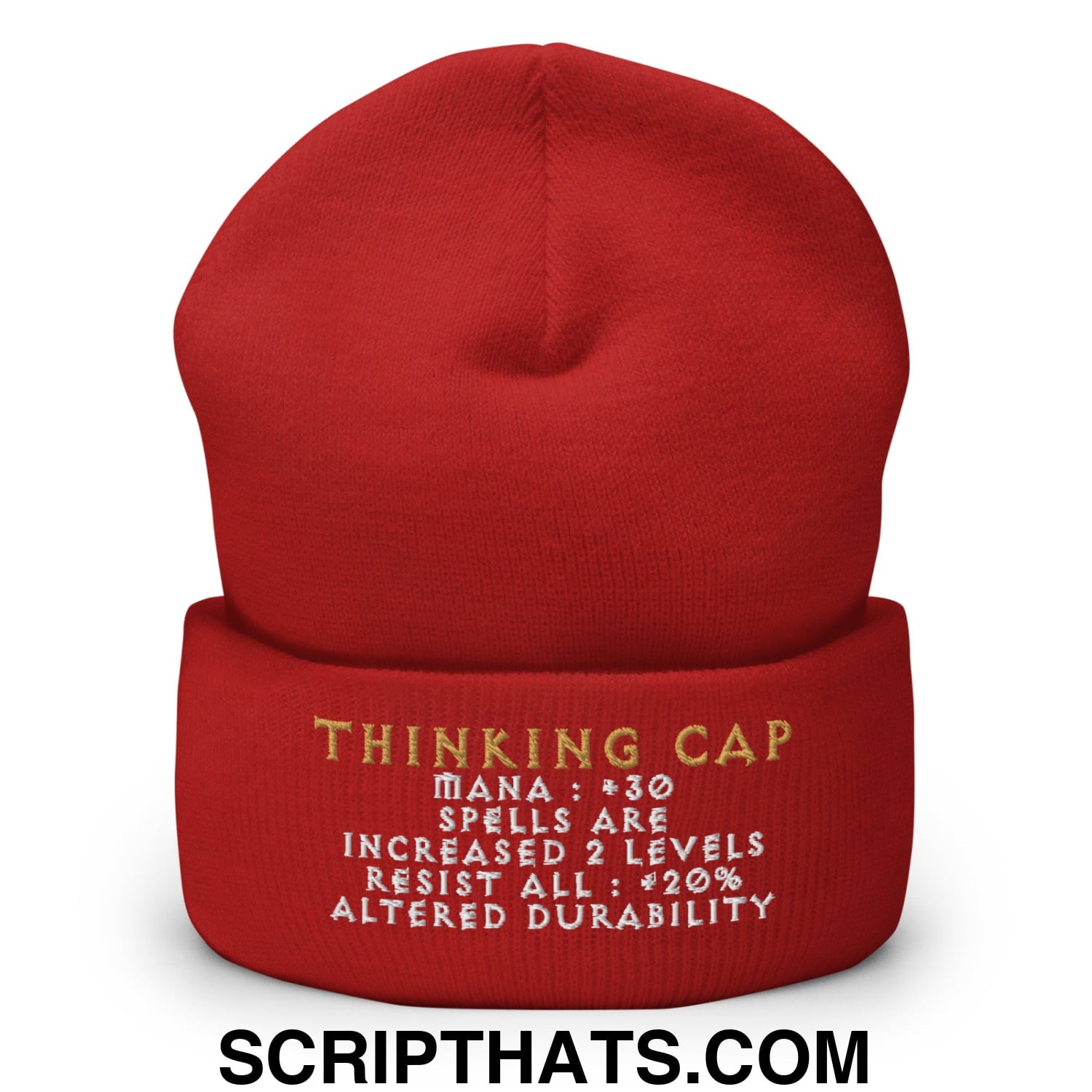 Thinking Cap Diablo Embroidered Knit Cuffed Beanie Red