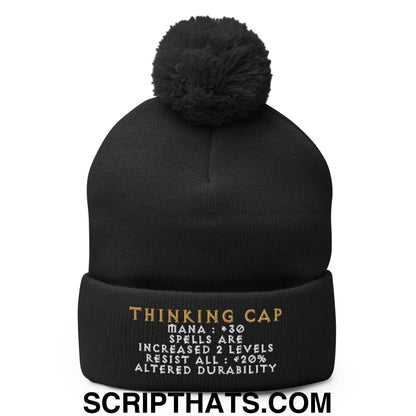 Thinking Cap Diablo Embroidered Knit Pom Pom Beanie Black