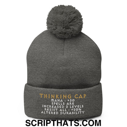 Thinking Cap Diablo Embroidered Knit Pom Pom Beanie Dark Heather Grey