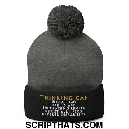 Thinking Cap Diablo Embroidered Knit Pom Pom Beanie Dark Heather Grey Black