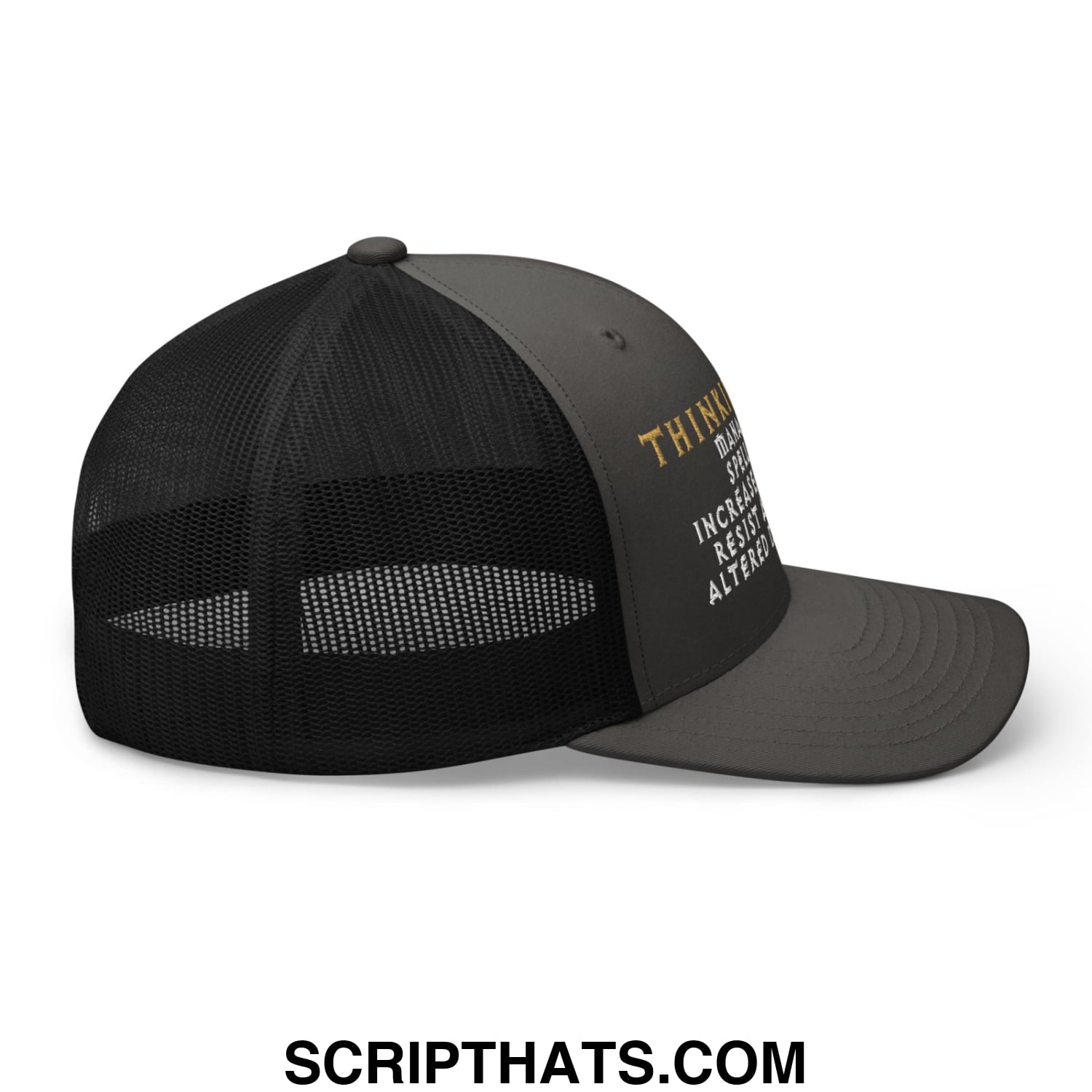Thinking Cap Diablo Embroidered Mesh Trucker Hat Charcoal Black