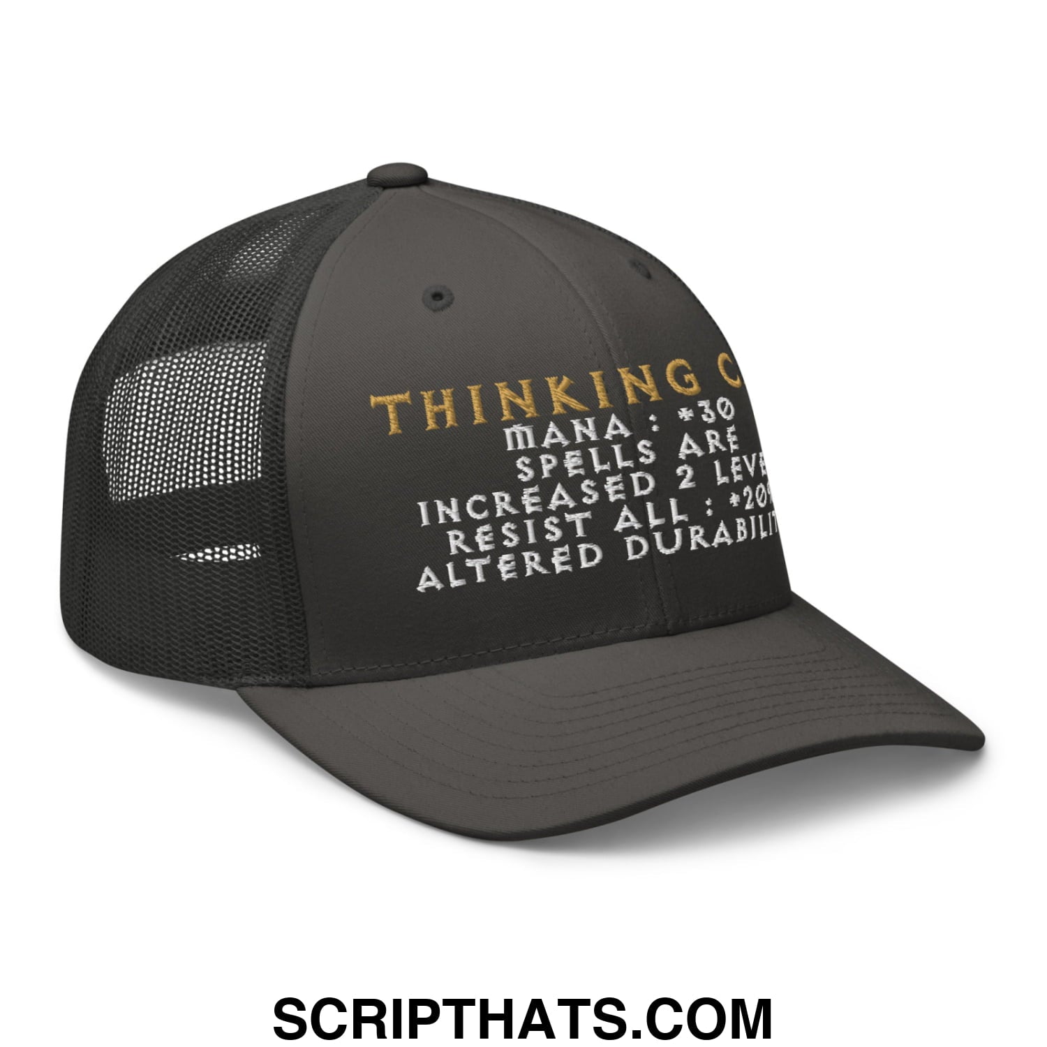 Thinking Cap Diablo Embroidered Mesh Trucker Hat Charcoal