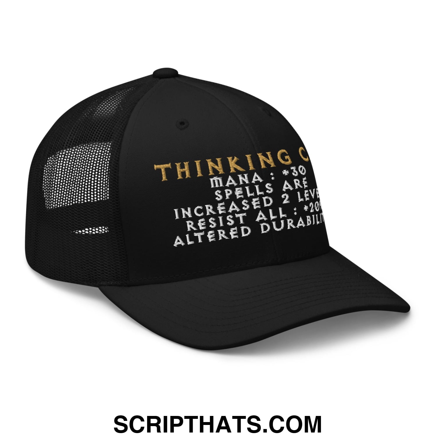Thinking Cap Diablo Embroidered Mesh Trucker Hat Black