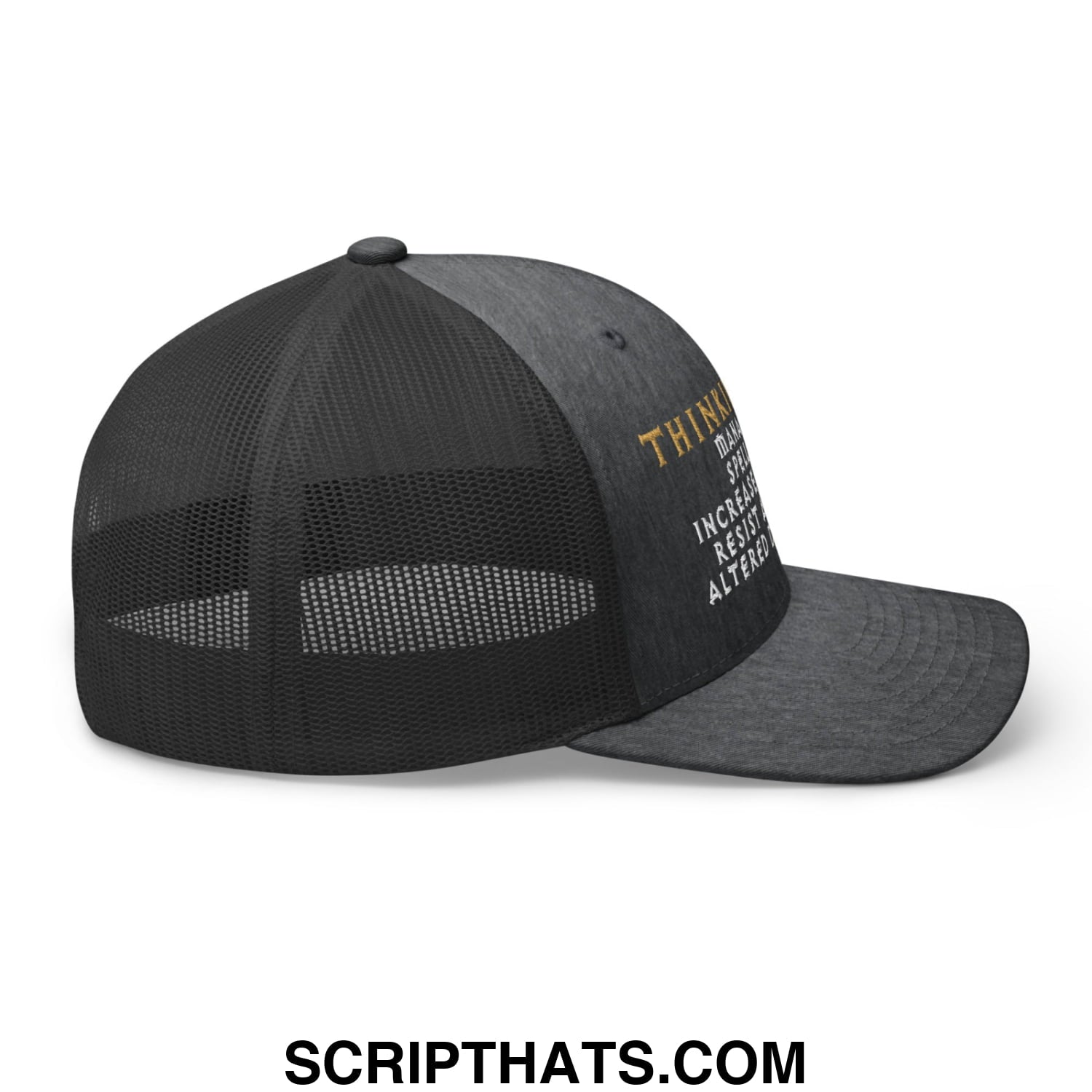 Thinking Cap Diablo Embroidered Mesh Trucker Hat Dark Heather Gray