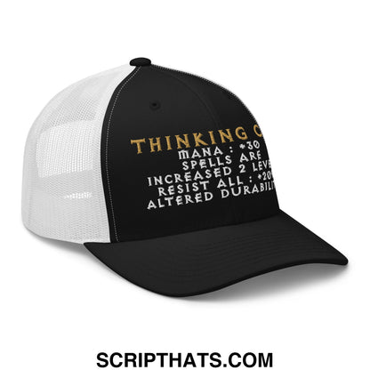 Thinking Cap Diablo Embroidered Mesh Trucker Hat Black White
