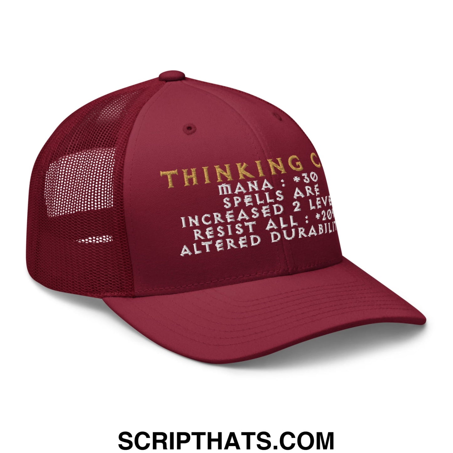 Thinking Cap Diablo Embroidered Mesh Trucker Hat Cranberry