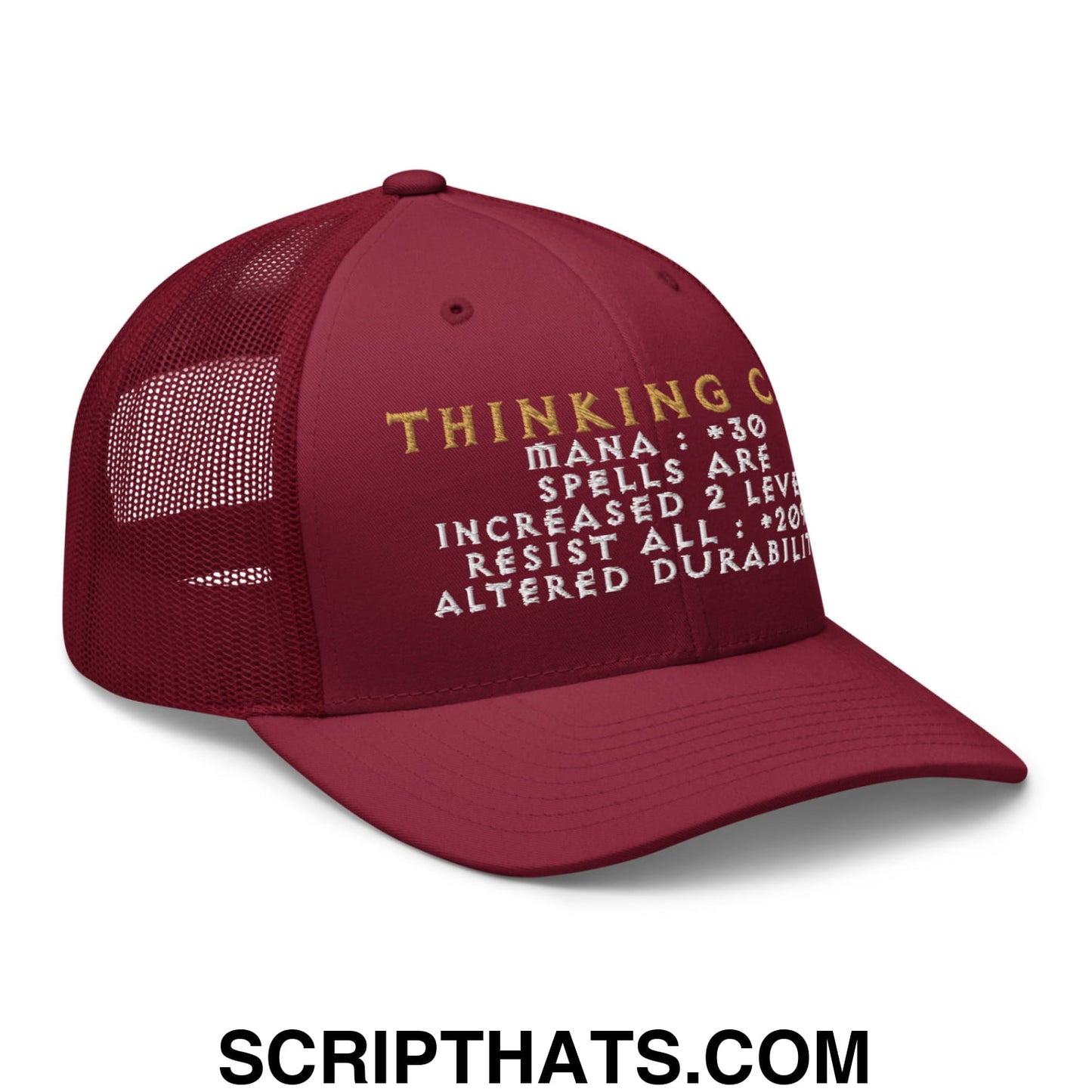 Thinking Cap Diablo Embroidered Mesh Trucker Hat Cranberry