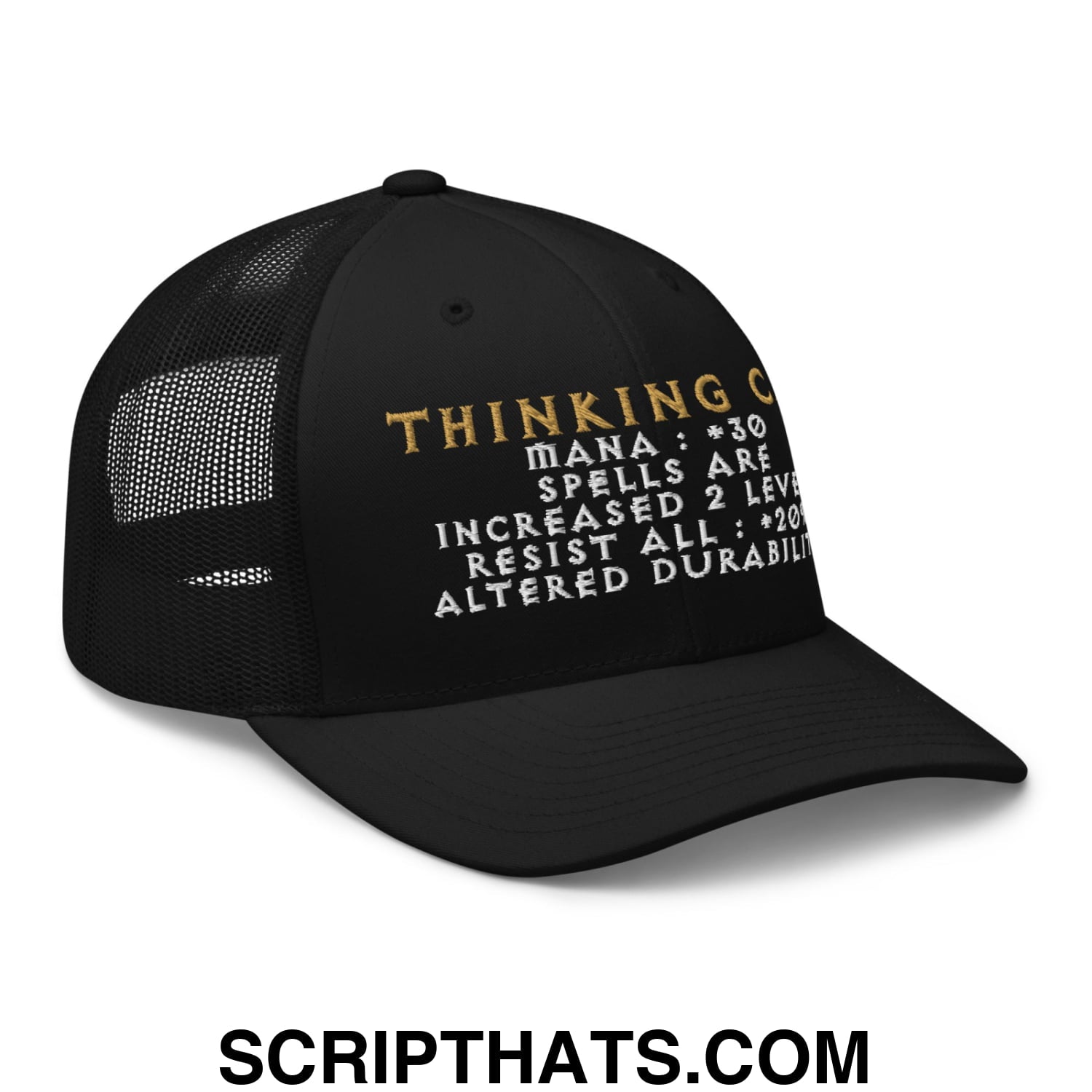 Thinking Cap Diablo Embroidered Mesh Trucker Hat Black
