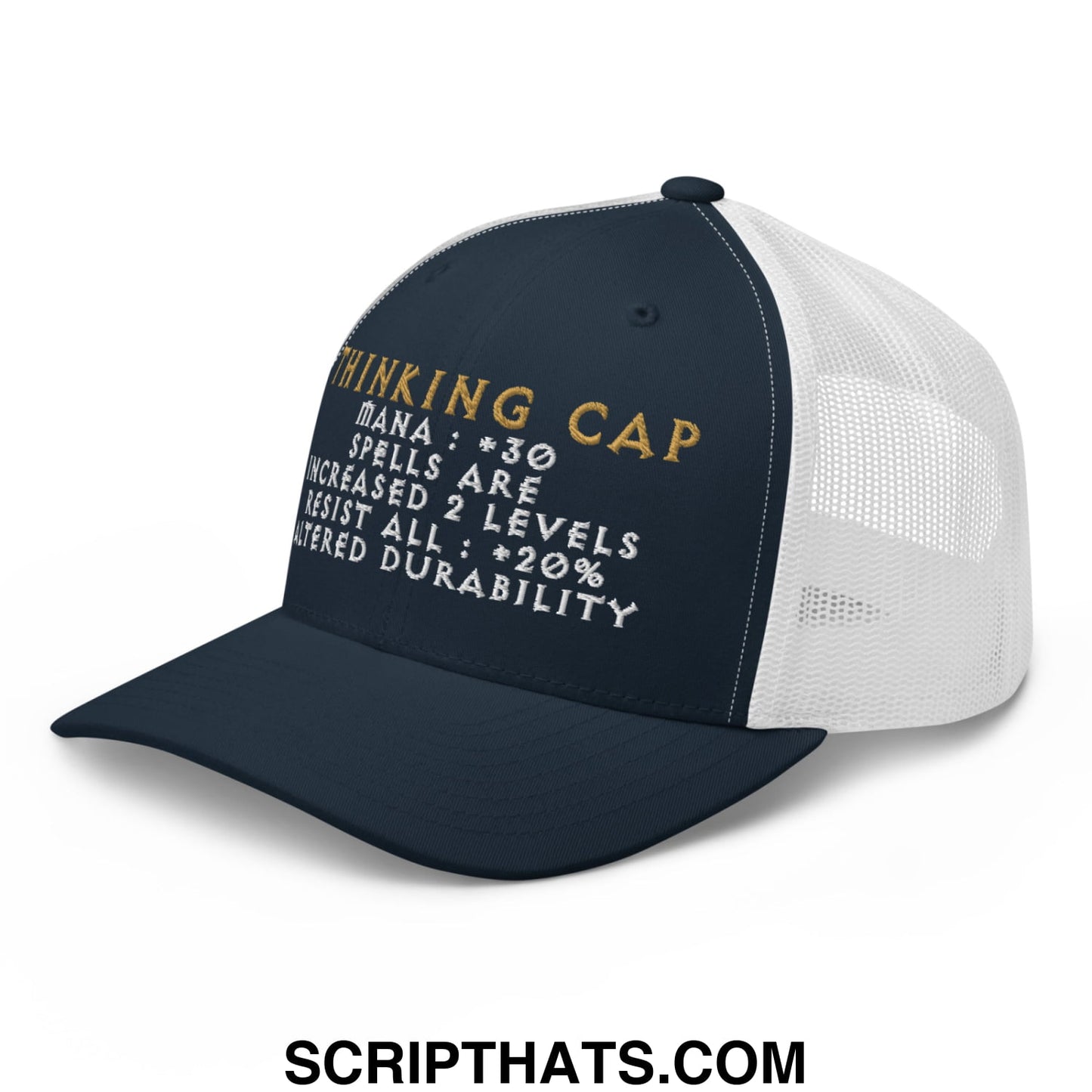 Thinking Cap Diablo Embroidered Mesh Trucker Hat Navy White