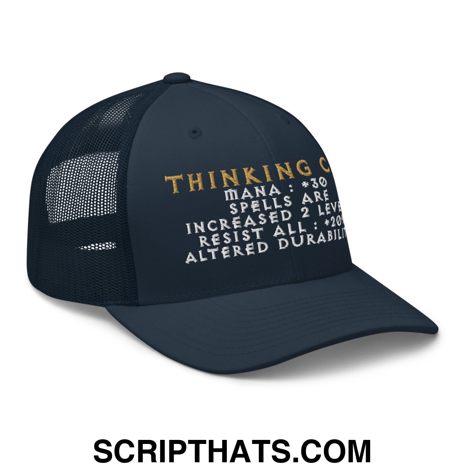 Thinking Cap Diablo Embroidered Mesh Trucker Hat Navy