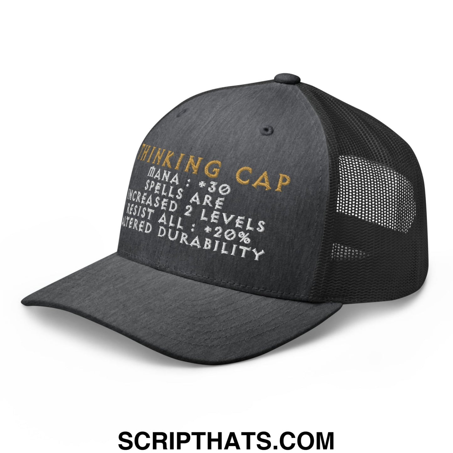 Thinking Cap Diablo Embroidered Mesh Trucker Hat Dark Heather Gray