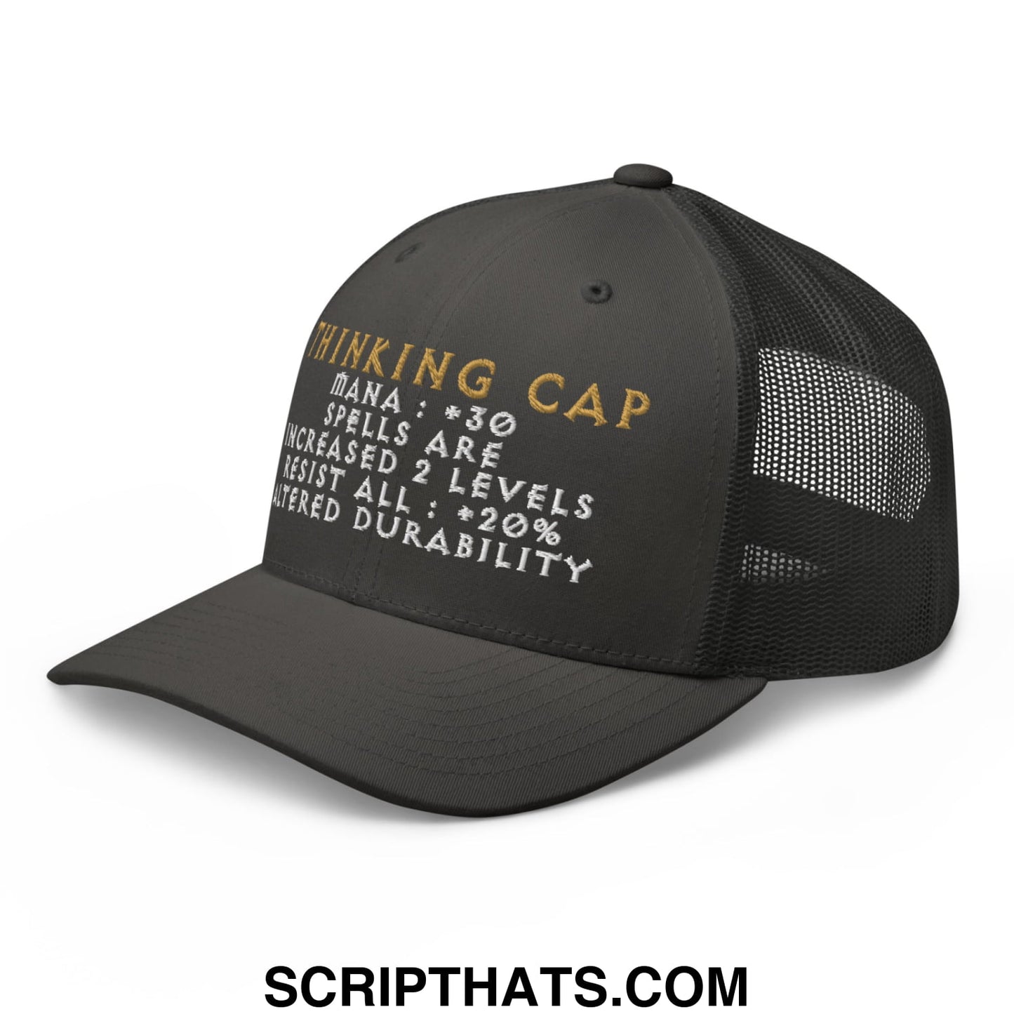Thinking Cap Diablo Embroidered Mesh Trucker Hat Charcoal