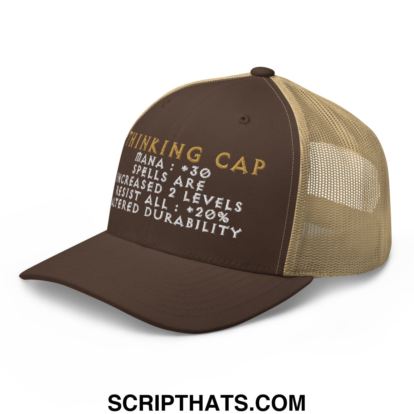 Thinking Cap Diablo Embroidered Mesh Trucker Hat Brown Khaki