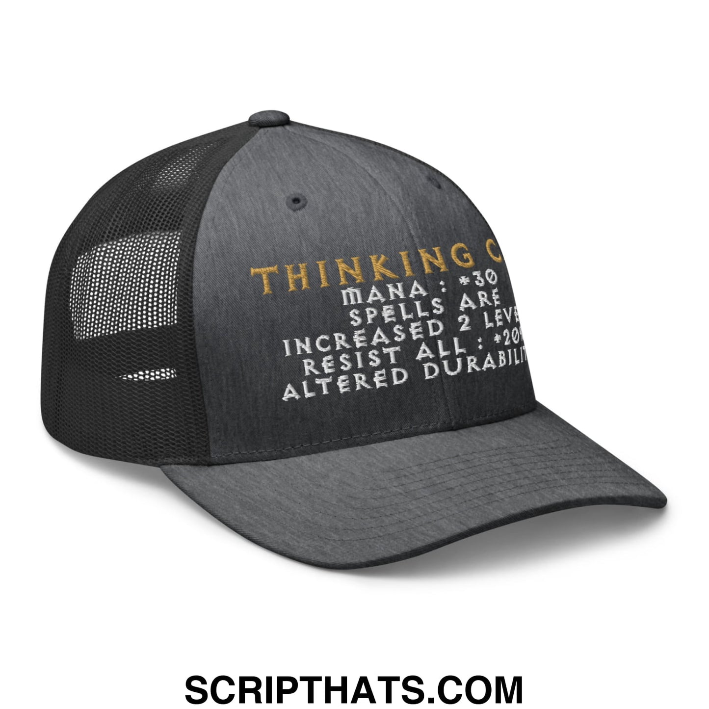 Thinking Cap Diablo Embroidered Mesh Trucker Hat Dark Heather Gray