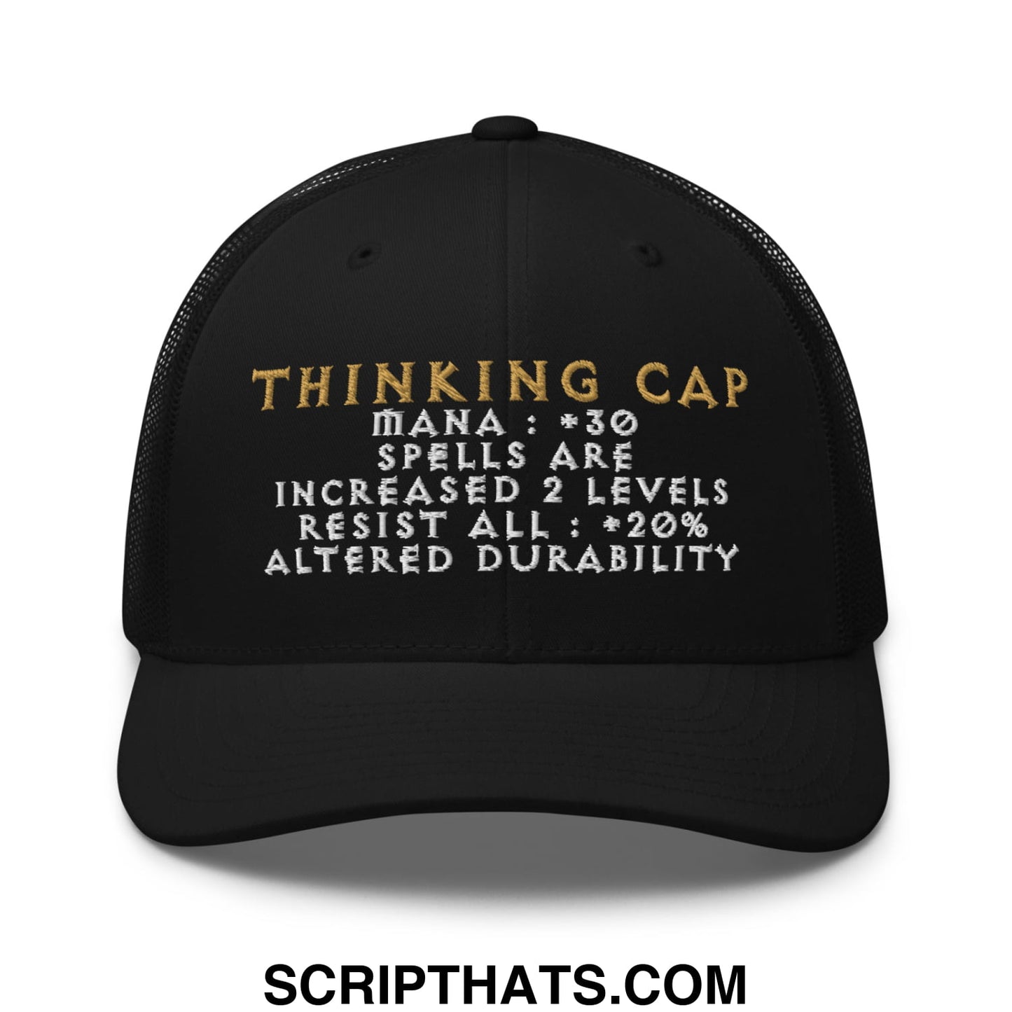 Thinking Cap Diablo Embroidered Mesh Trucker Hat Black