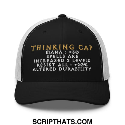 Thinking Cap Diablo Embroidered Mesh Trucker Hat Black White