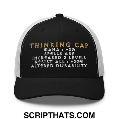 Thinking Cap Diablo Embroidered Mesh Trucker Hat Black White