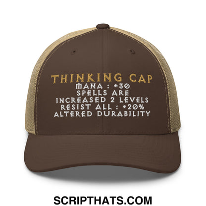 Thinking Cap Diablo Embroidered Mesh Trucker Hat Brown Khaki
