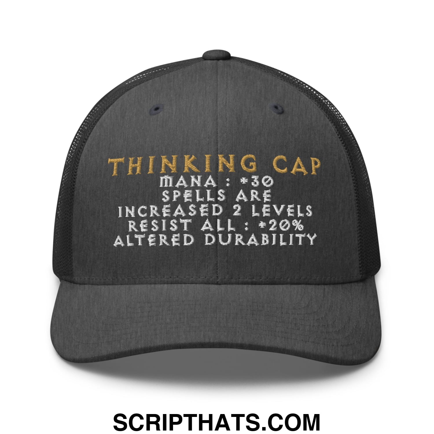 Thinking Cap Diablo Embroidered Mesh Trucker Hat Dark Heather Gray