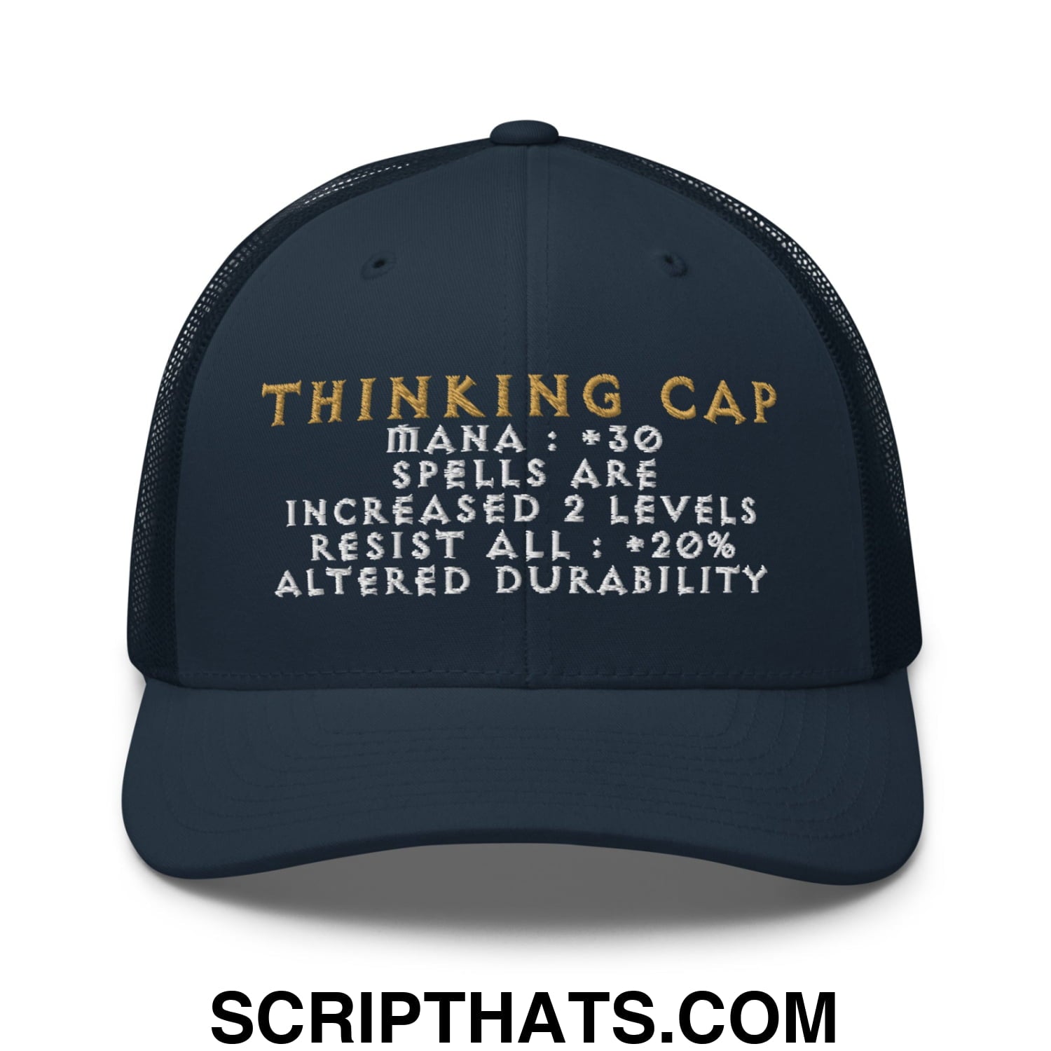 Thinking Cap Diablo Embroidered Mesh Trucker Hat Navy
