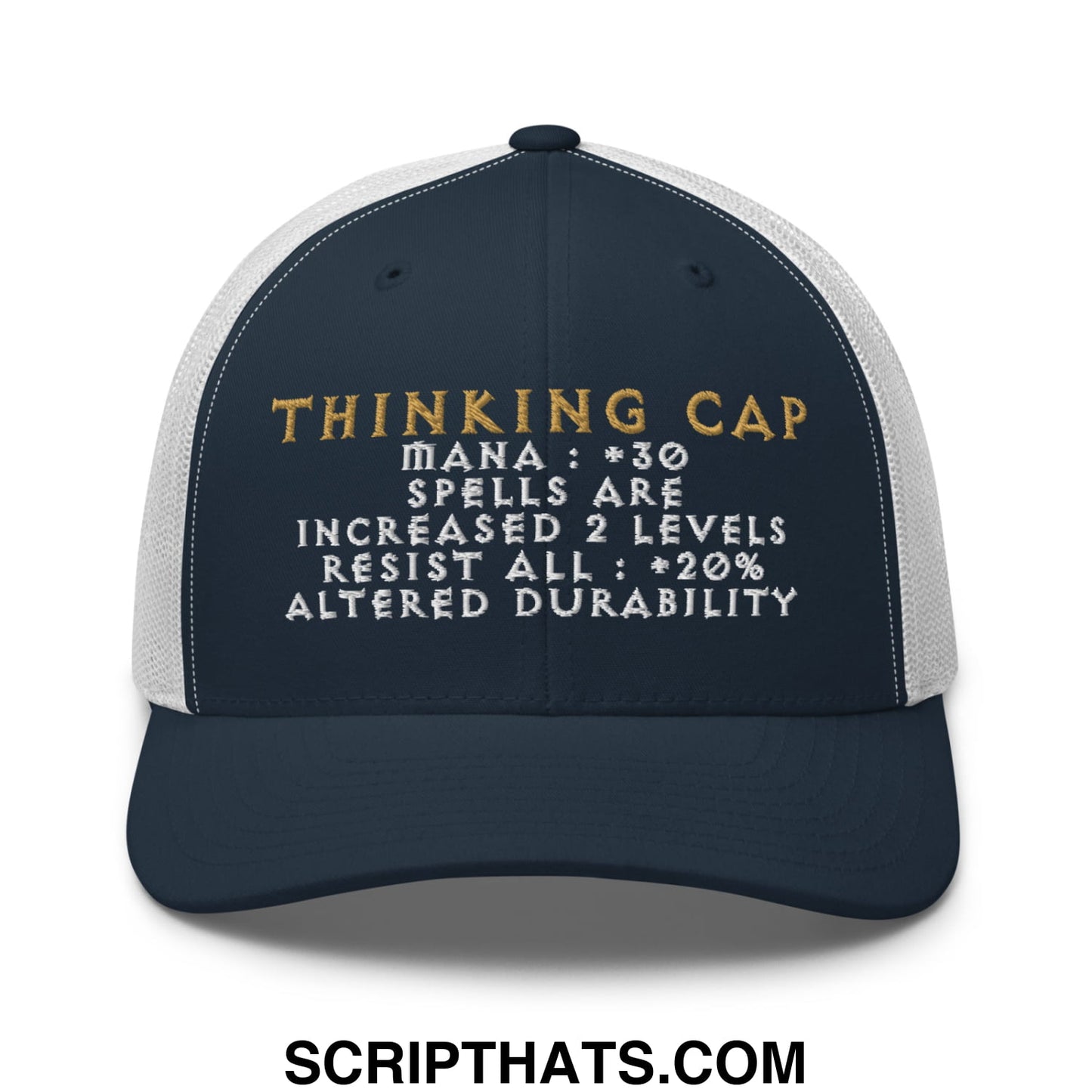 Thinking Cap Diablo Embroidered Mesh Trucker Hat Navy White