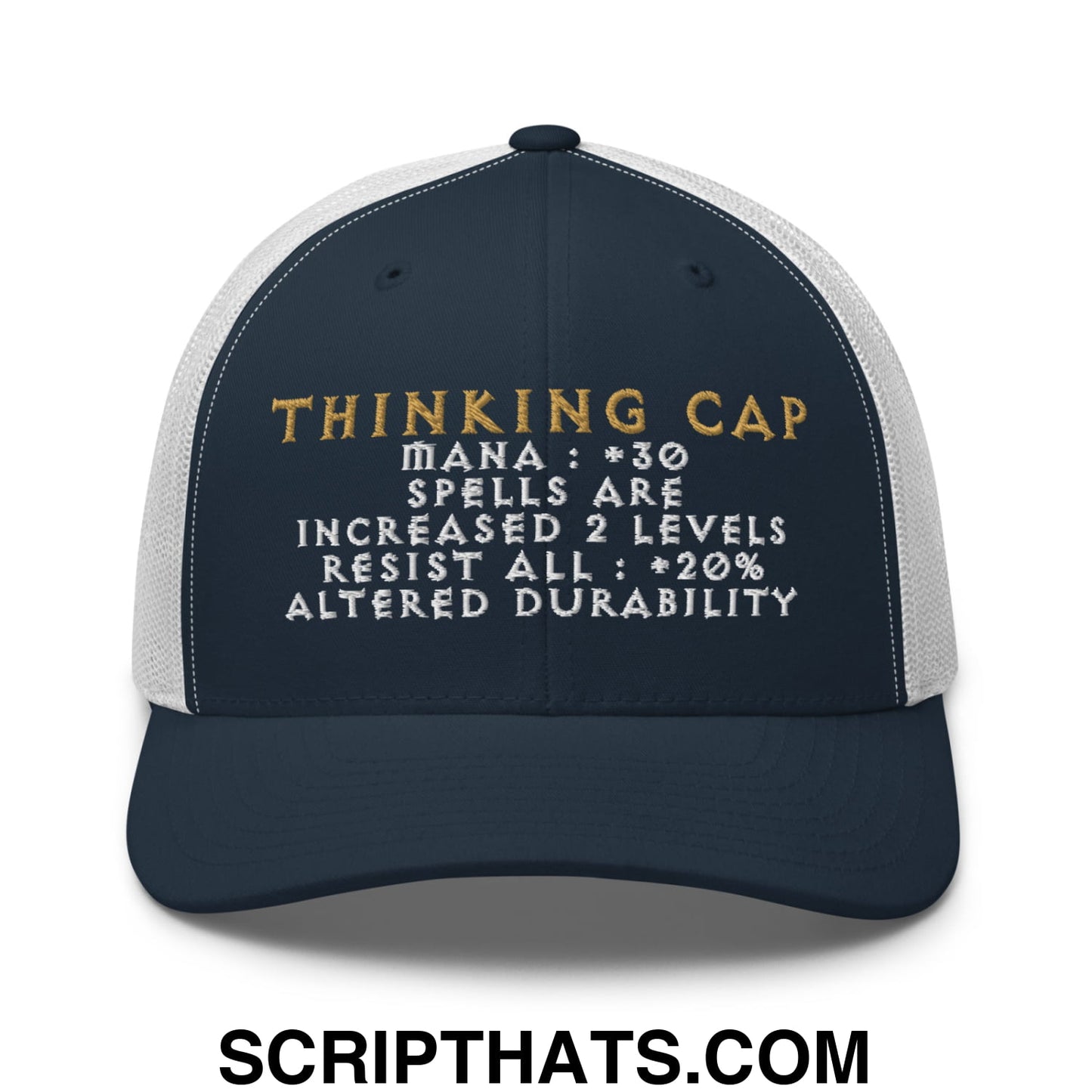 Thinking Cap Diablo Embroidered Mesh Trucker Hat Navy White