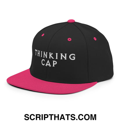 Thinking Cap Embroidered Flat Bill Brim Snapback Hat Black Neon Pink