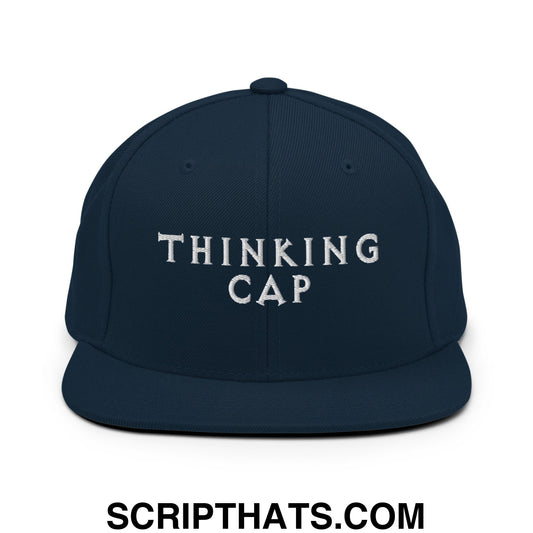 Thinking Cap Embroidered Flat Bill Brim Snapback Hat Dark Navy