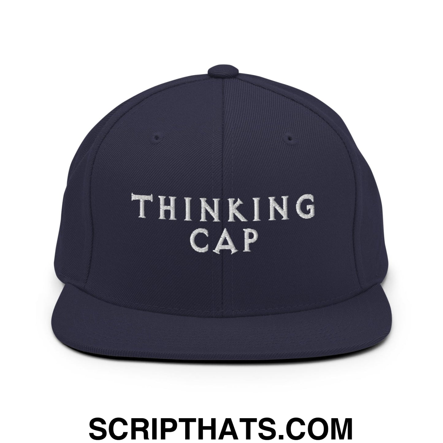Thinking Cap Embroidered Flat Bill Brim Snapback Hat Navy