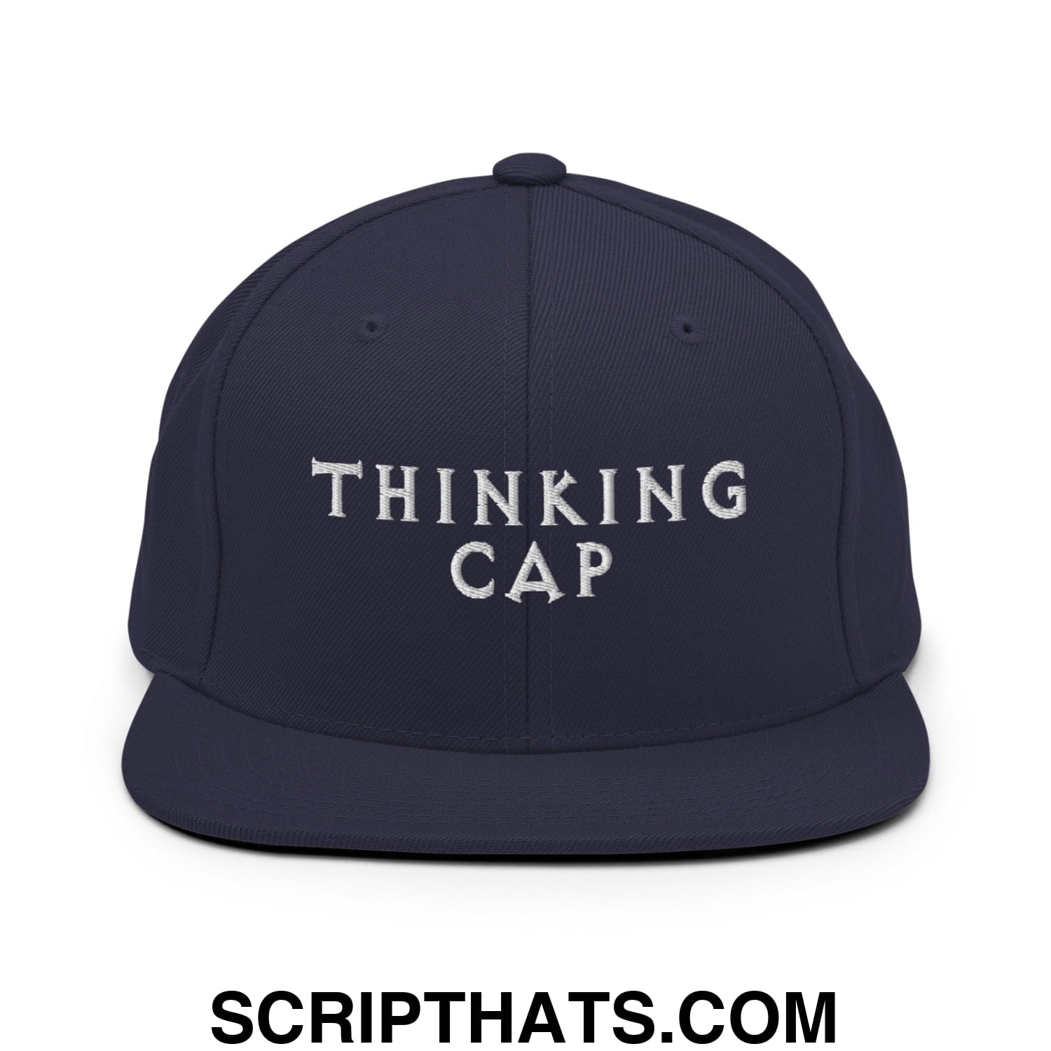 Thinking Cap Embroidered Flat Bill Brim Snapback Hat Navy