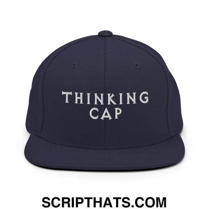 Thinking Cap Embroidered Flat Bill Brim Snapback Hat Navy