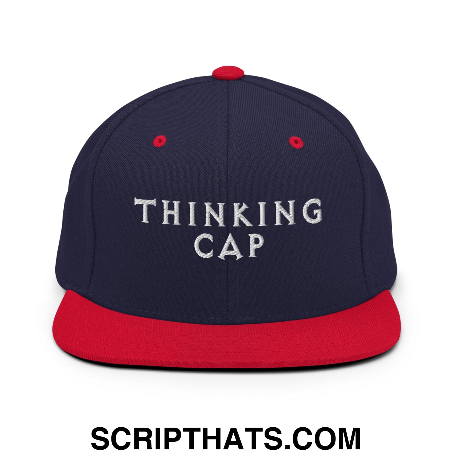 Thinking Cap Embroidered Flat Bill Brim Snapback Hat Navy Red