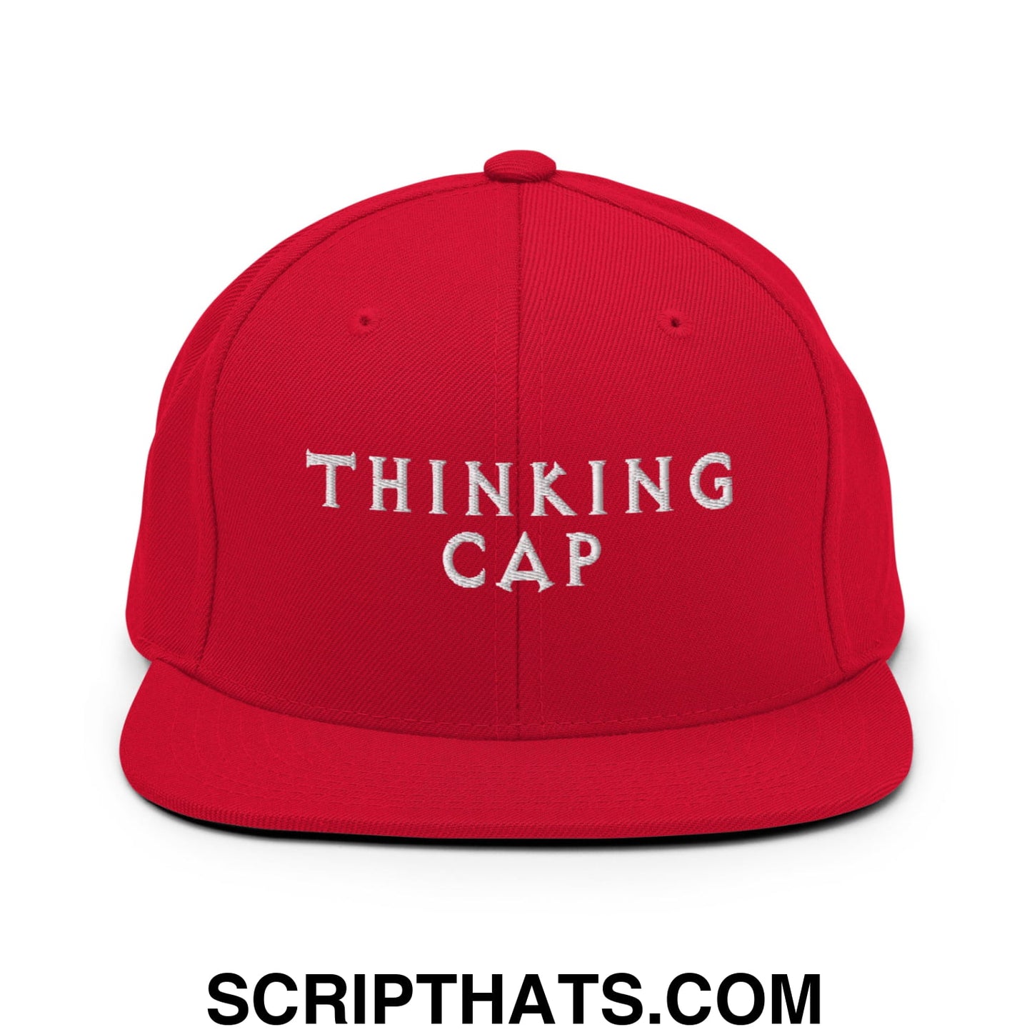 Thinking Cap Embroidered Flat Bill Brim Snapback Hat Red