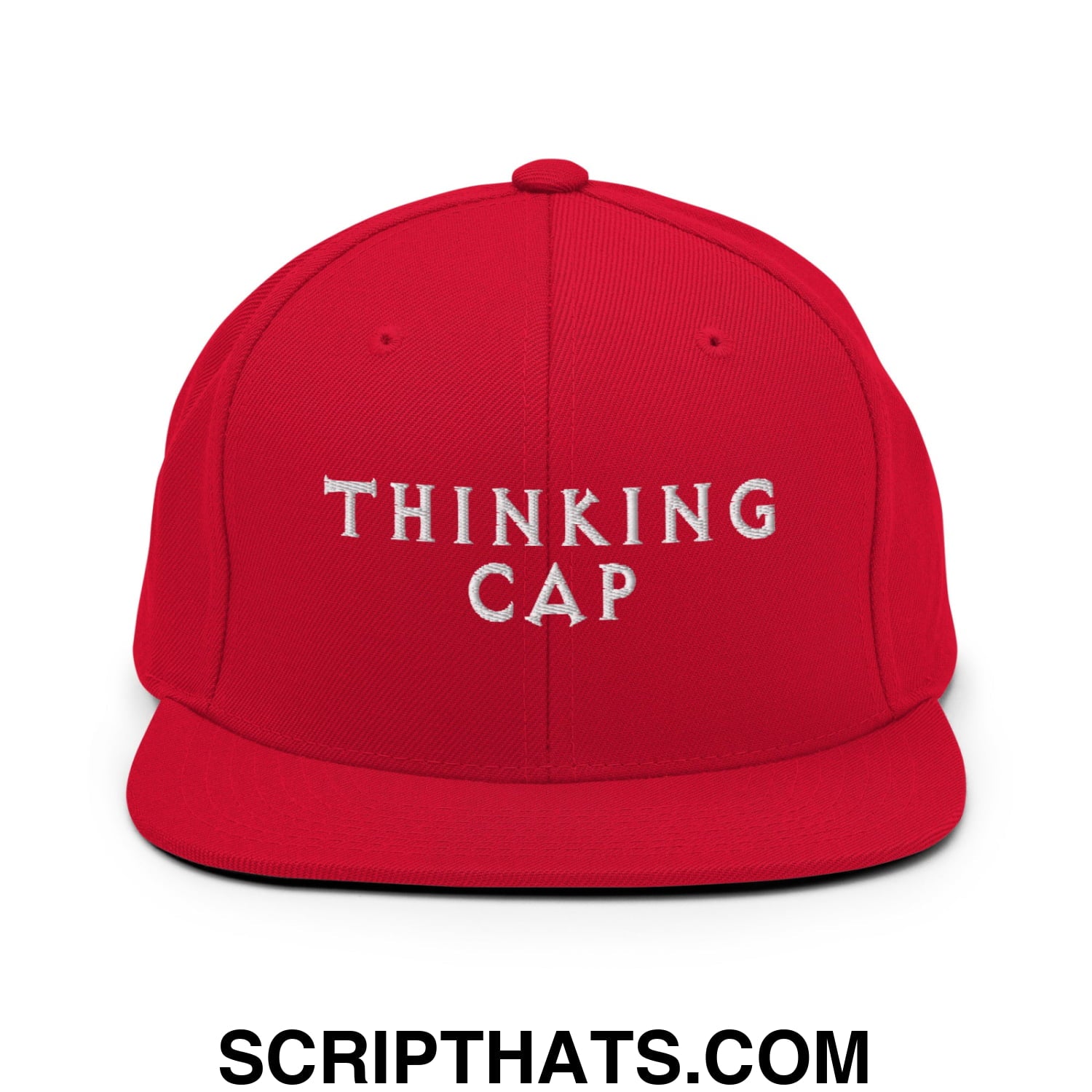 Thinking Cap Embroidered Flat Bill Brim Snapback Hat Red
