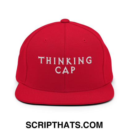Thinking Cap Embroidered Flat Bill Brim Snapback Hat Red