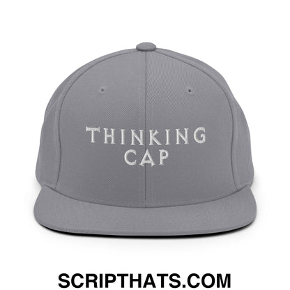 Thinking Cap Embroidered Flat Bill Brim Snapback Hat Silver