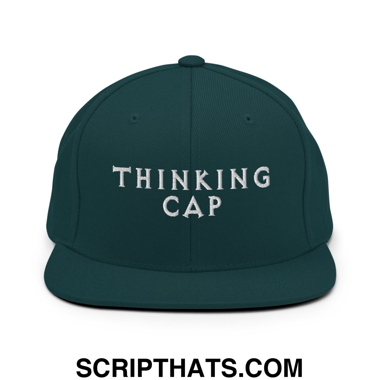 Thinking Cap Embroidered Flat Bill Brim Snapback Hat Spruce