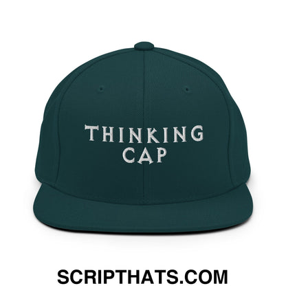 Thinking Cap Embroidered Flat Bill Brim Snapback Hat Spruce